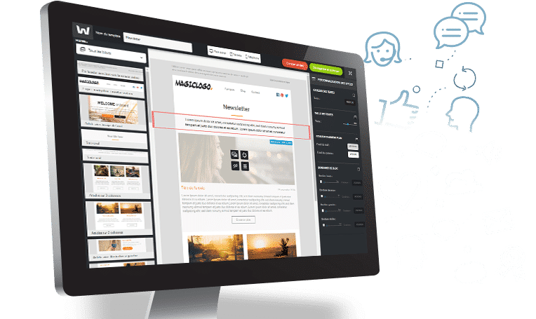 Interface de l'Email builder Welkom Editor